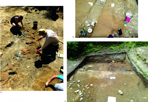 Fig. 4. a. Suprafaţa SP IV / 2023 (2019), aspect din timpul cercetării arheologice; b. Suprafaţa SP A / 2023, aspect din timpul cercetării arheologice.